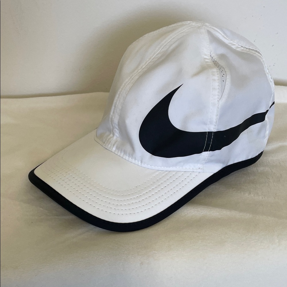 Nike Featherlight Aerobill Dri-Fit White with Black Swoosh Athletic Cap